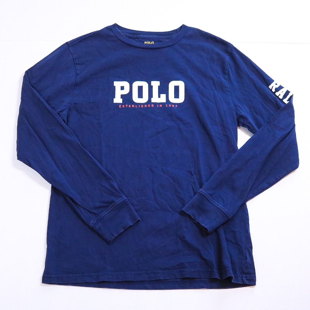 Polo Ralph Lauren Long Sleeve T-Shirt Boys XL 18-20 Navy Blue Graphic Flag Logo